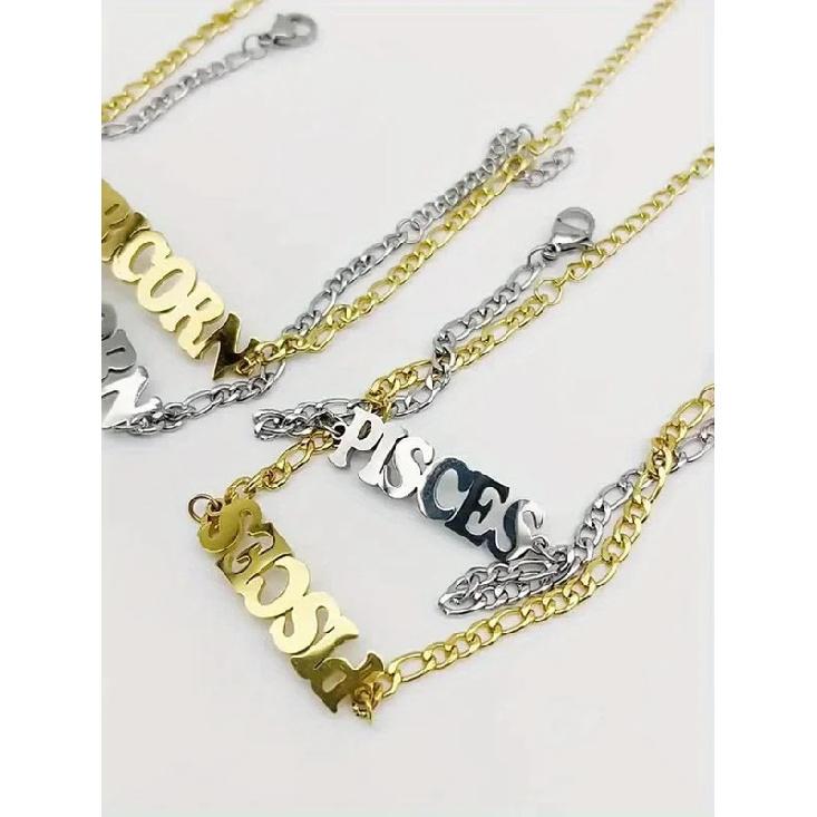 1 Pc Stainless Steel Fashion New Zodiac Letter Pendant Bracelet Jewelry NK Chain Twelve Constellations Birthday Gift
