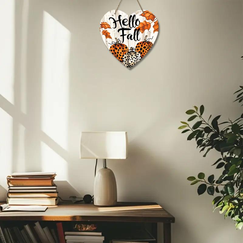 Autumn harvest festival “Hello Fall” logo pendant, home wall or door decoration, 2d flat wooden, garden decoration, gifts for friends and family