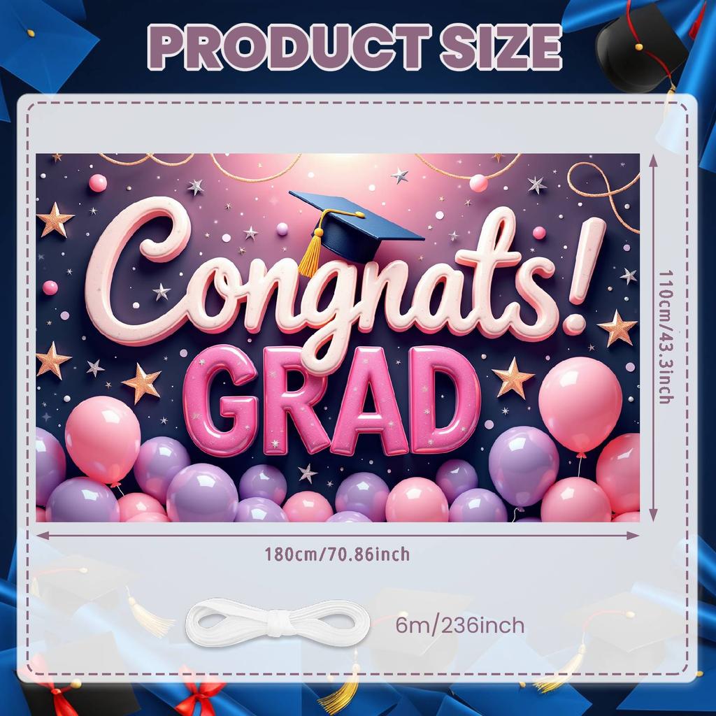 Graduation Ceremony Banner Colorful Balloons Congratulatory Display Grad Party Banner Congrats Lettering Grad Photo Background