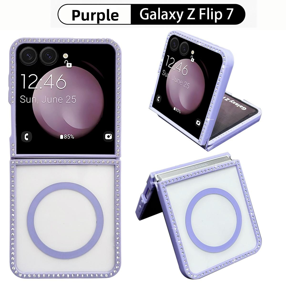 

Double Sided Diamond Phone Case for Samsung Galaxy Z Flip 7FE , Flip 6, 5, 4, 3, Flip7, Flip6 Protective Cover Galaxy Z Flip6 фіолетовий