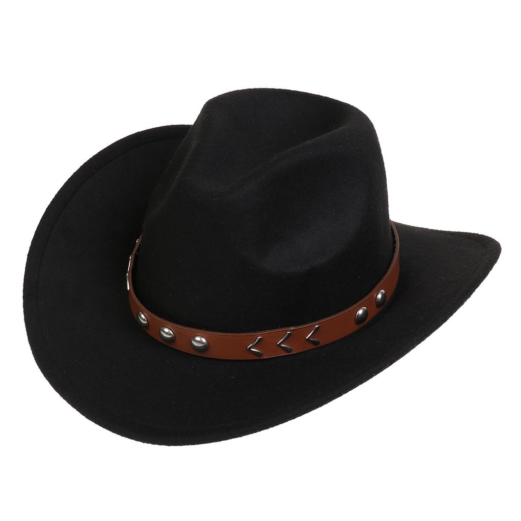 Women Men Western Cowboy Hat, Wide Curved Brim Felt Cowgirl Hat, Vintage Jazz Riding Hat, Removable Hat Belt, Head Circumference 56‑58cm
