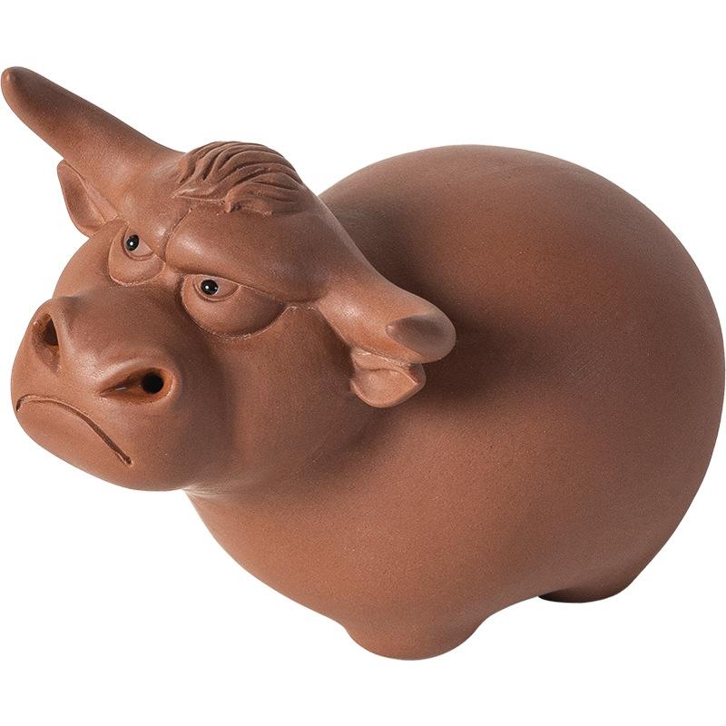 Handmade Purple Clay Ox Tea Pet Nurturable for Chinese Gongfu Tea Ceremony Home Decor Accessory Gift
