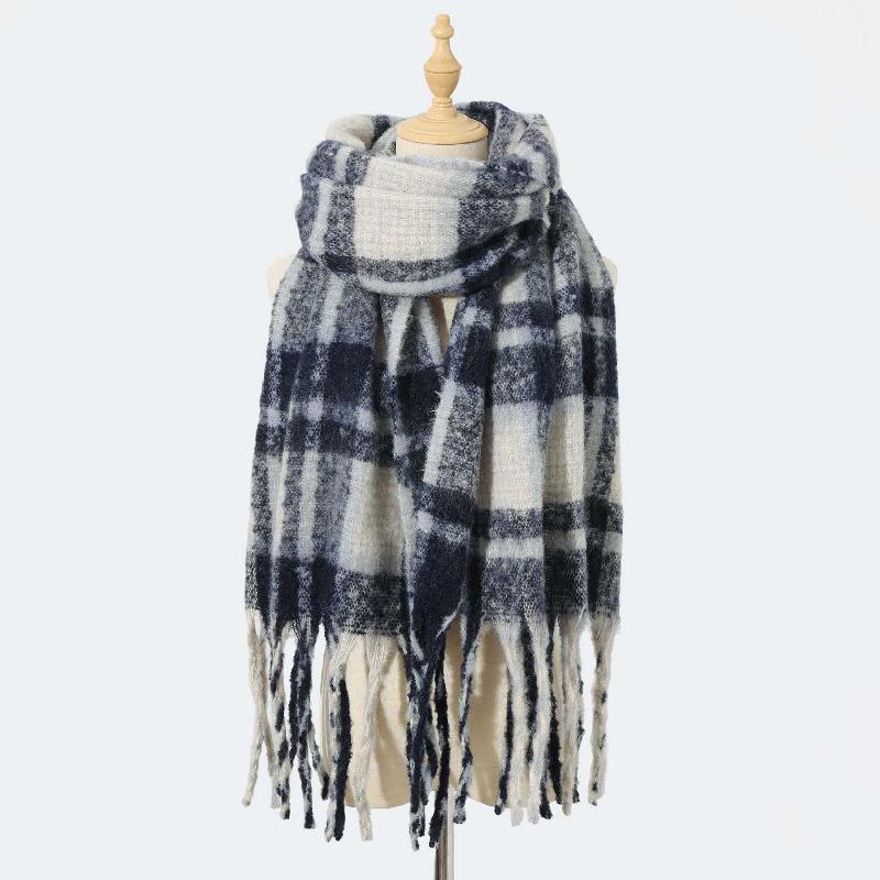 Autumn and winter new mohair plaid scarf women's thickened high-end imitation cashmere scarf atmosphere warm scarf