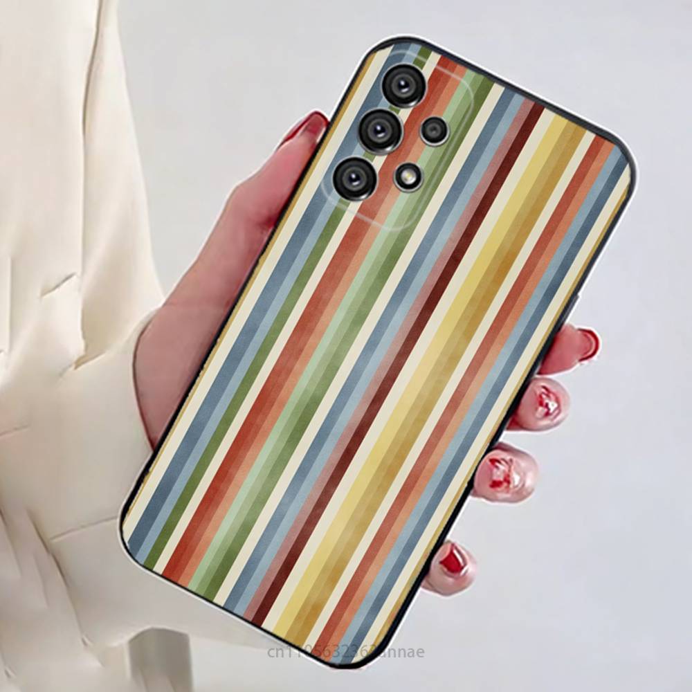 Colorful Striped Minimalist INS Couple Phone Case For Samsung Galaxy A13,21s,22,31,32,52,53,71,80,A91 Soft Black Shell