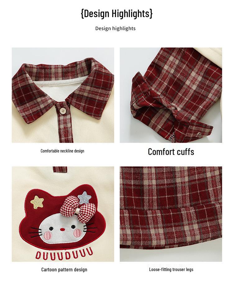 Girls' 2025 Fashion Spring & Autumn Outfit - Red Plaid Two-in-One Set for Toddlers