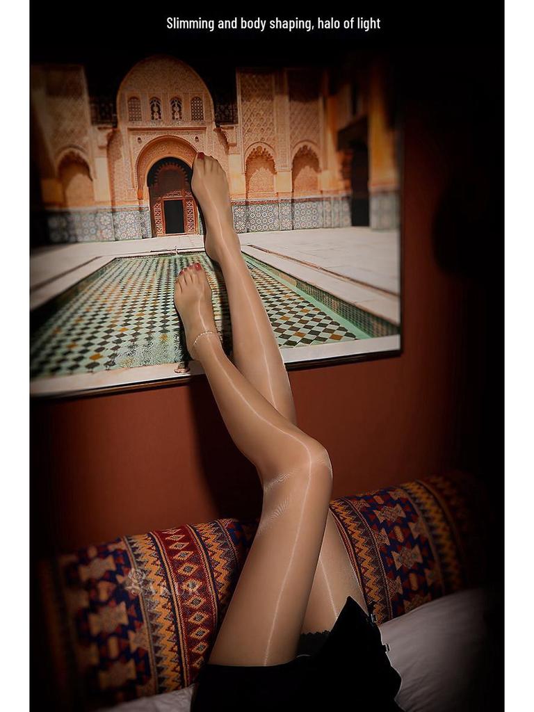 Aurora Luminous White Silk Pantyhose: Sexy Ultra-Thin Reflective Glossy Stockings with Horse Oil T-Toe.