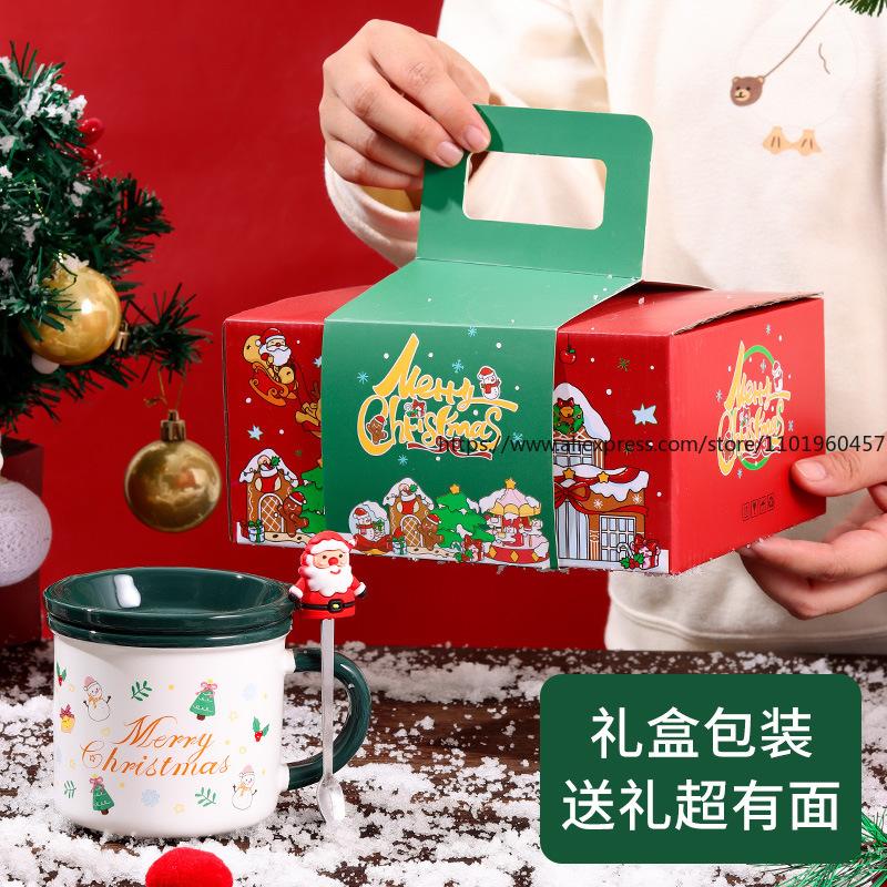 Christmas Gift Mug, Ceramic Cup with Lid, Coffee Cup, Water Cup, Gift Box Packaging, New Style, with Spoon, Creative Gift