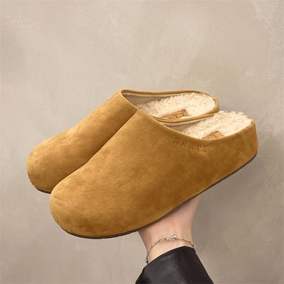 Fashion Fur Suede Clogs For Women Fashion Winter Slippers Cork Footbed Plush Short Plush Shoes Women Comfortable Non Slip Boken Shoes