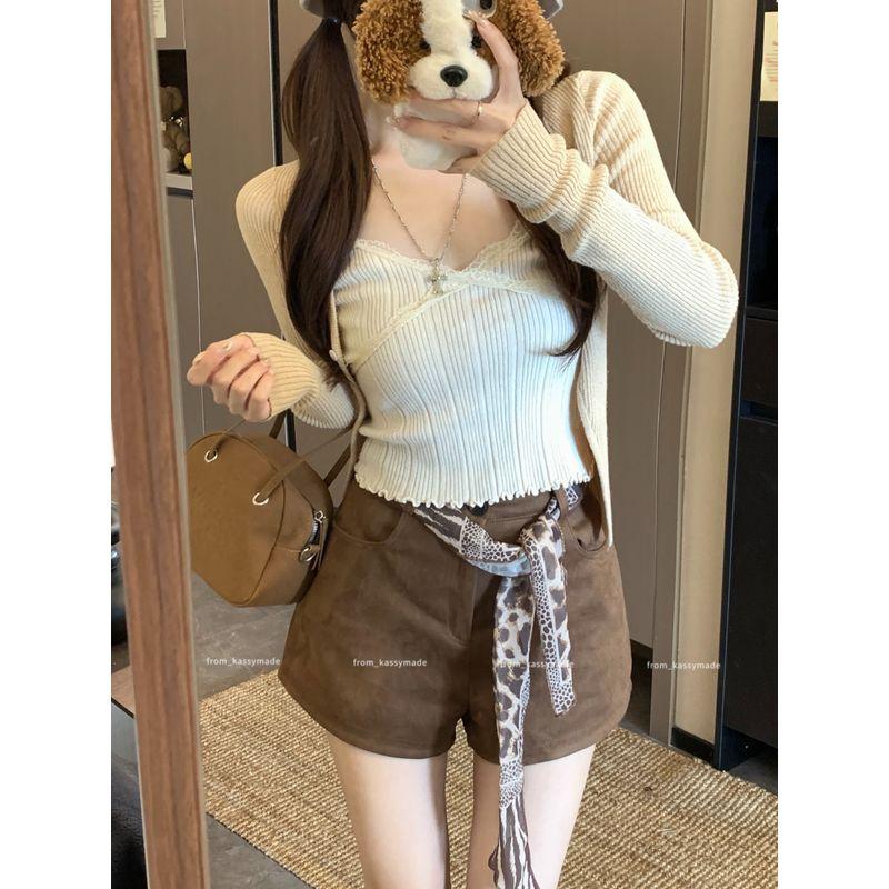 Kumikumi Design Sense Solid Versatile Chic Casual Pants Women Summer High Waist Slimming Straight Pants Shorts Hot Pants