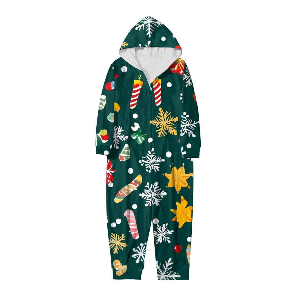 Christmas Print Family Matching Hooded Long Sleeved Zippered Jumpsuit Set