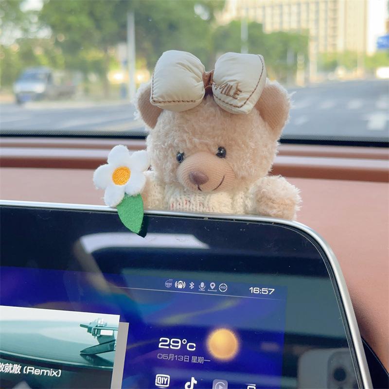 Car Interior Decor Accessories Plush Bear for Car Center Console Decoration cute Car Accessories for Auto Home Office Decor Gift