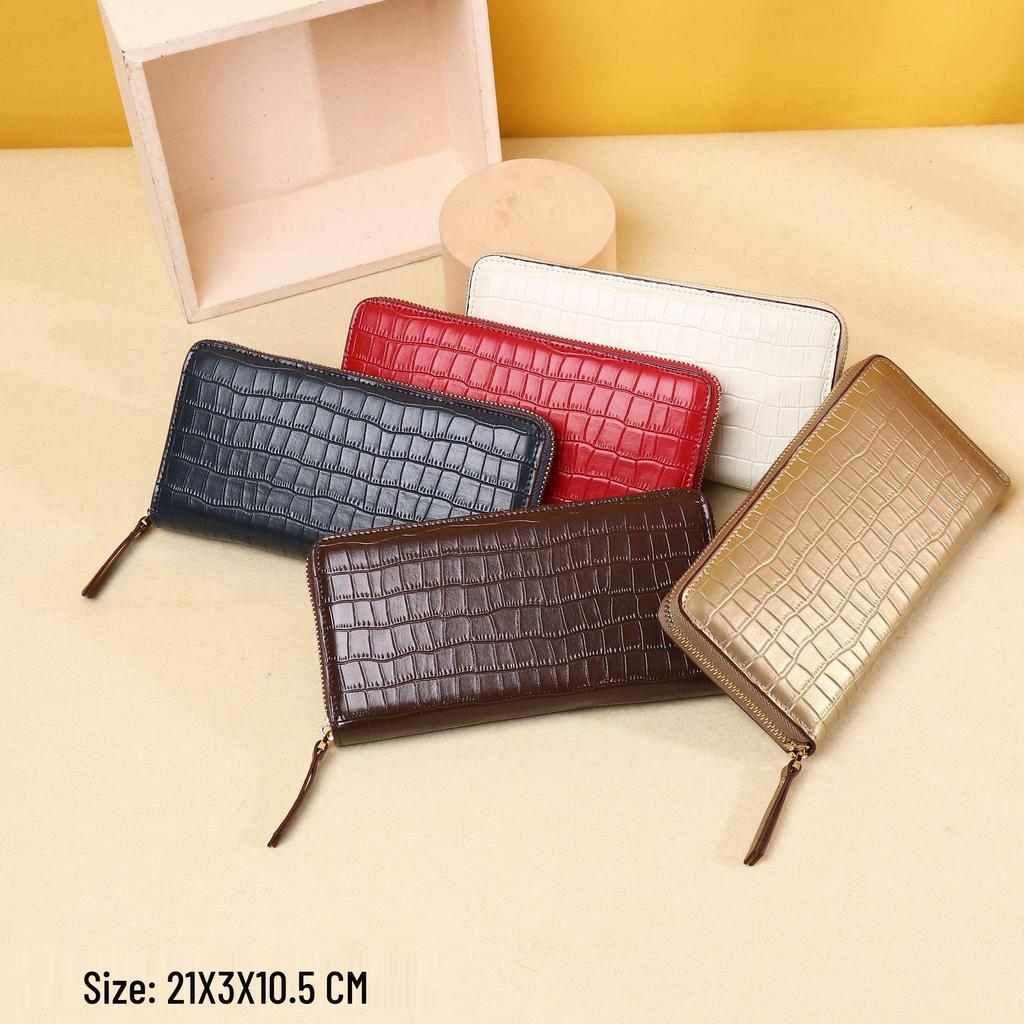 Women's Medium Zipper Clutch: Crocodile Pattern, European & American Style, Genuine Leather Wallet & Card Holder.