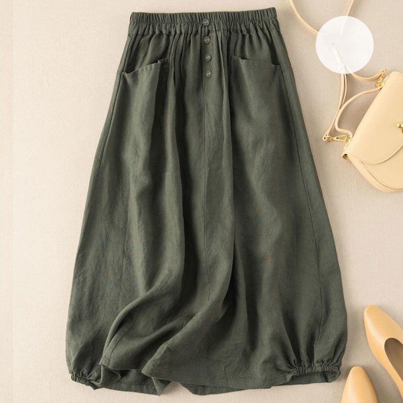 Літературна жіноча бавовняна та лляна спідниця Еластична талія Жіноча літня лляна спідниця Міді-довжини