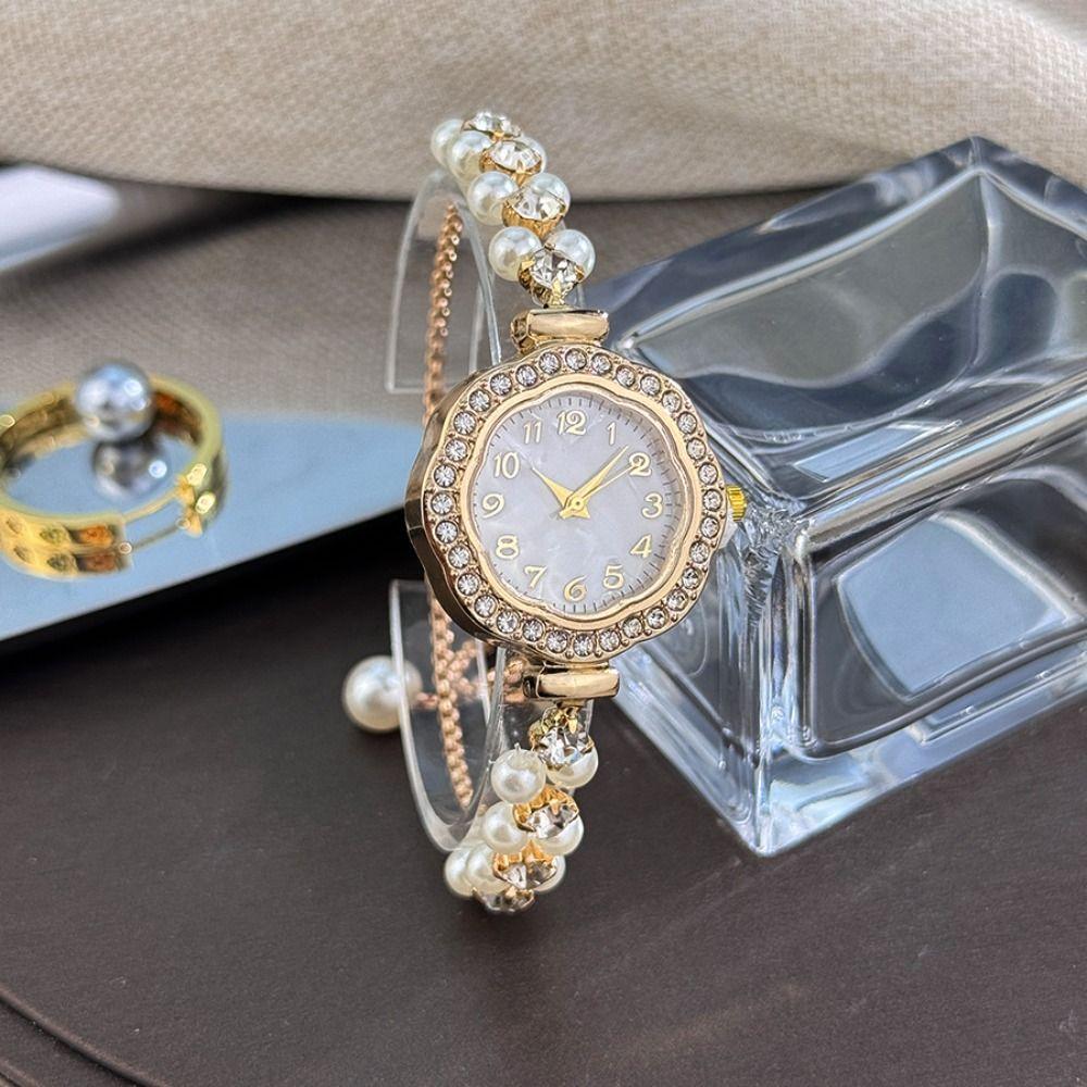 Diamond-Encrusted Case Pull-Open Bracelet Watch Adjustable Strap Chain Watch  Women Girls