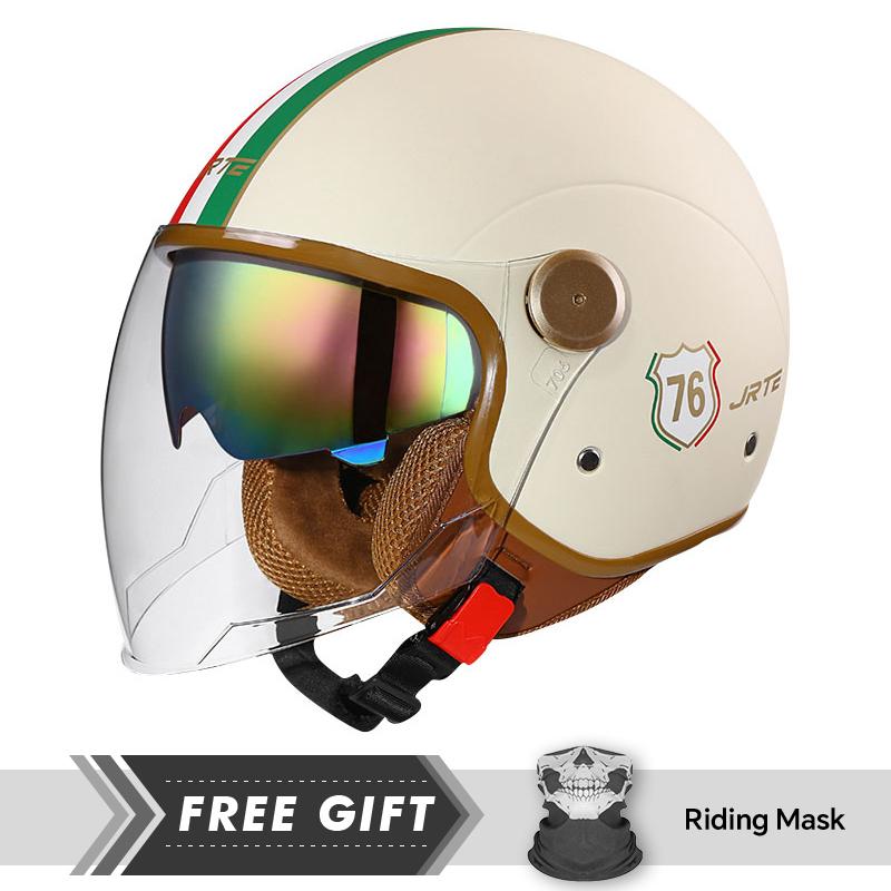 Men Women Open Face Motorcycle Helmet Dual Lens 3/4 Open Half Helmet Adult DOT Retro Jet Helmet Moto Equipment Four Seasons