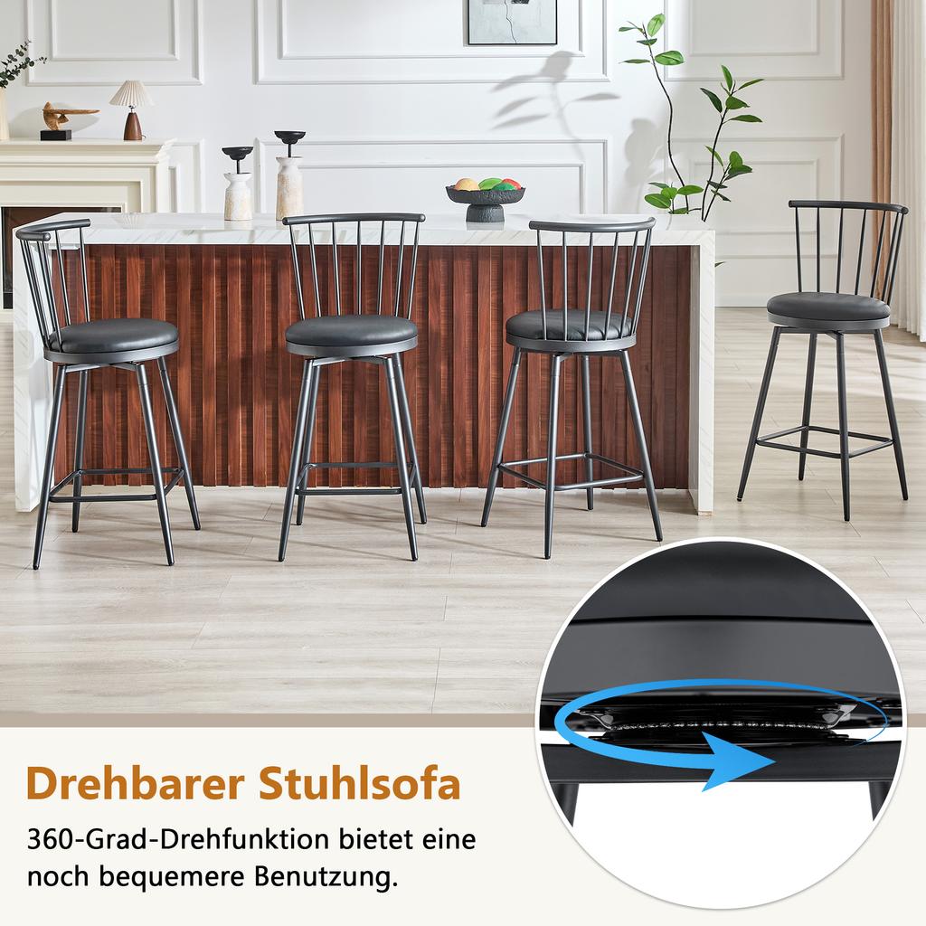 Modern Metal Bar Stool in Windsor Style with Upholstered Seat for Kitchen Islands, Bars, Restaurants; Bar Height; Vintage and Minimalist Style