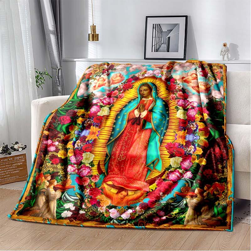 1 PC 3D printed flannel blanket (Our Lady of Guadalupe pattern) home blanket birthday gift. Customizable.