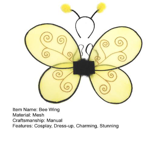 Halloween Bee Wing for Kids Boys Girls Yellow Mesh Wing Costume Animal Cosplay Headband for Fantasy Party Accessories