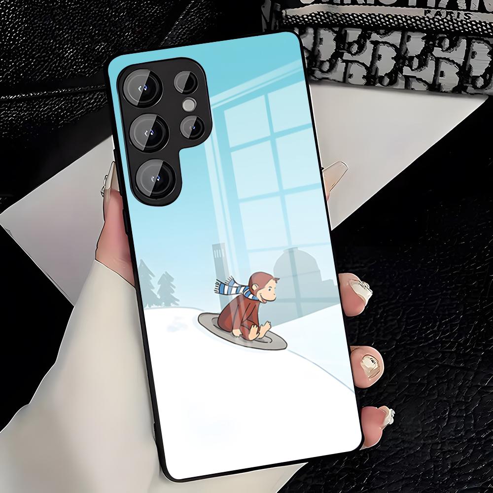 Curious George Monkey Phone Case For Samsung A25 A13 A33 5G A54 A36 A35 A56 A52 A14 Shockproof Glass Cover
