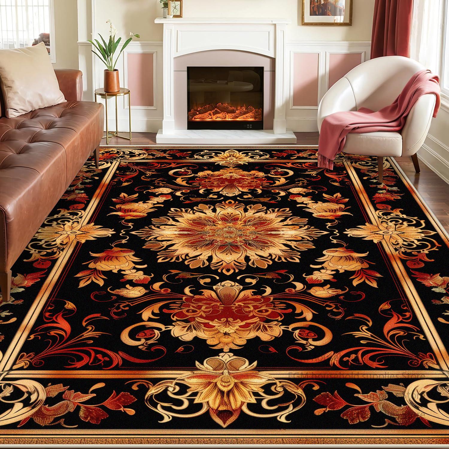 

Persian Decoration Carpet Living Room Sofa Tea Table American Luxury Rugs Bedroom Washable Antiskid Entrance Floor Mat Lounge 60x90cm