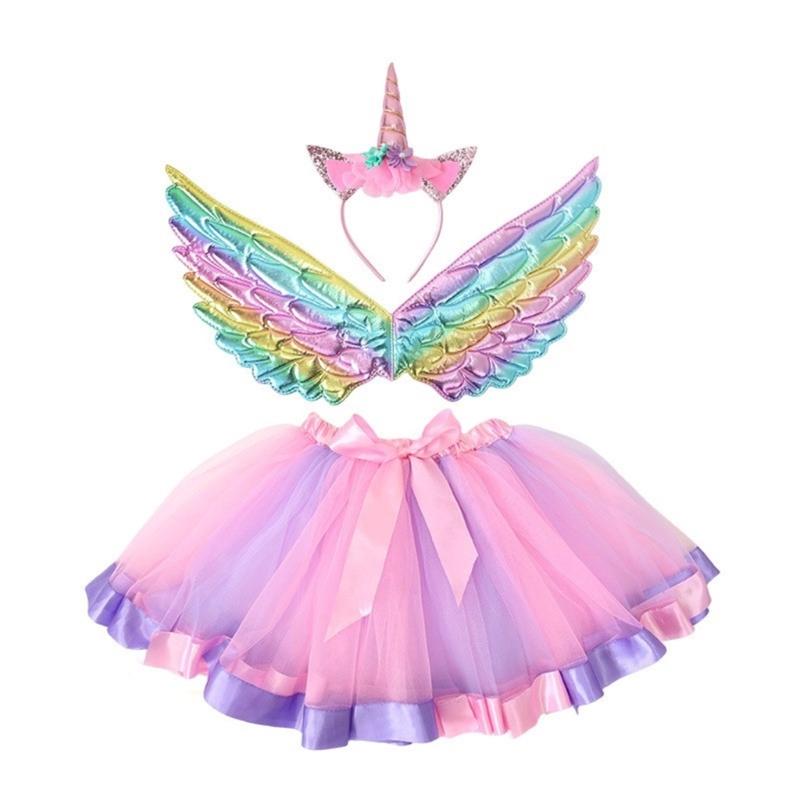 Fairy Wing Unicorns Headbands Tutus Skirts for Kids Girls Unicorns Pretend Play Costume Halloween Birthday Party Decors