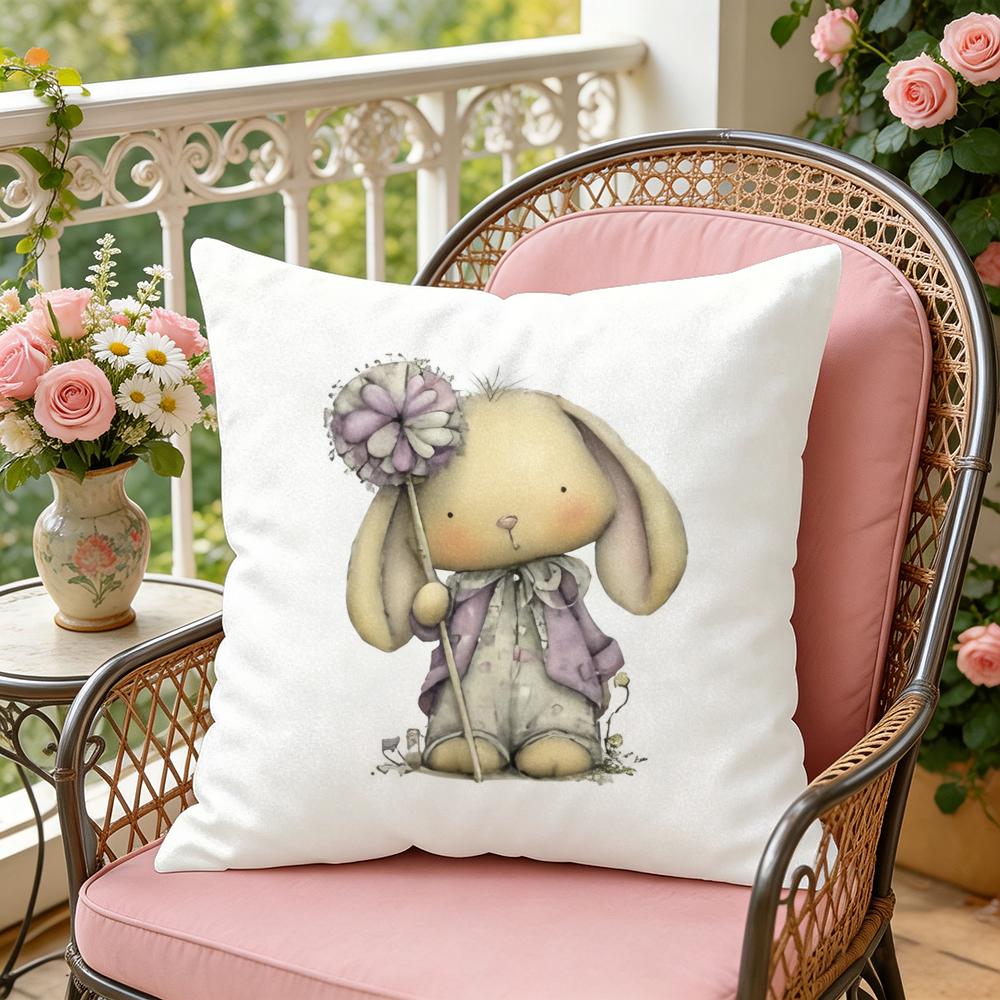 Baby Bunny Easter Cushion Cover Soft Plush Throw Pillow Cover DoubleSided Decorative Cushion Case Sofa Bedroom Home Decor