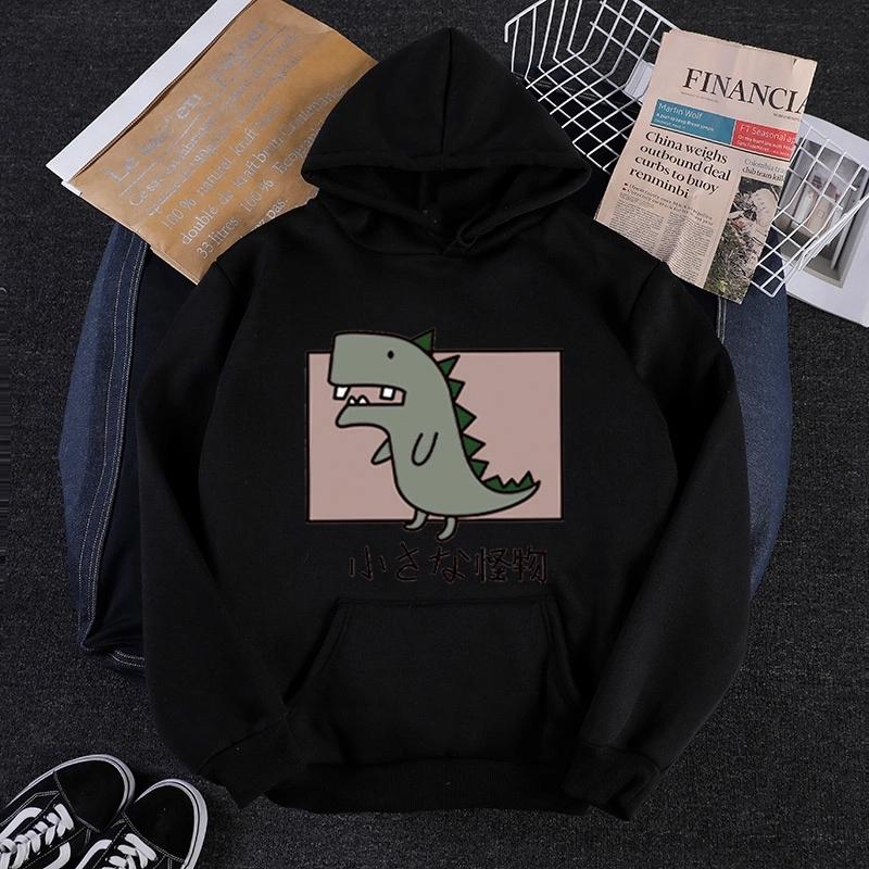 Monster Dinosaur Printed Hoodie Men Casual Funny Kawaii Fashion Round Neck Long Sleeve Pullover Autumn Winter Fleece Sweatshirts
