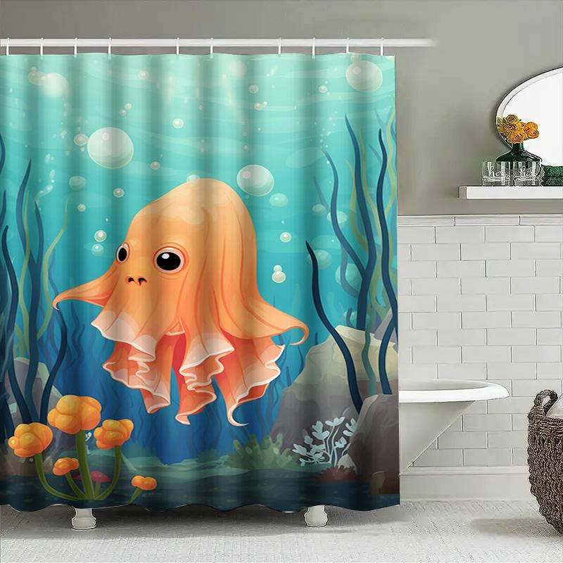 Adorable Octopus Shower Curtain Ocean Life Print Home Decoration Waterproof Bathroom Decorations for Kids Room Gift Idea