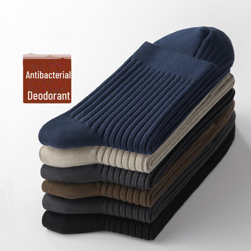 Men's Double Needle Breathable and Sweat-Absorbent Socks for Spring and Autumn - Solid Black Business and Sports Style