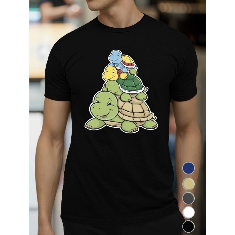 

European Size Men S Summer T-Shirt Featuring a Fun Design of Cartoon Turtles. 4XL чорний