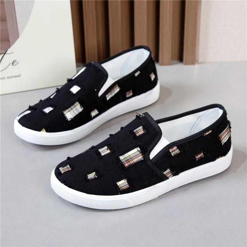 Dámské boty dámské roztomilé protiskluzové černé studentské školní plátěné nazouvací mokasíny dámské ležérní pohodlí jarní letní boty ab563