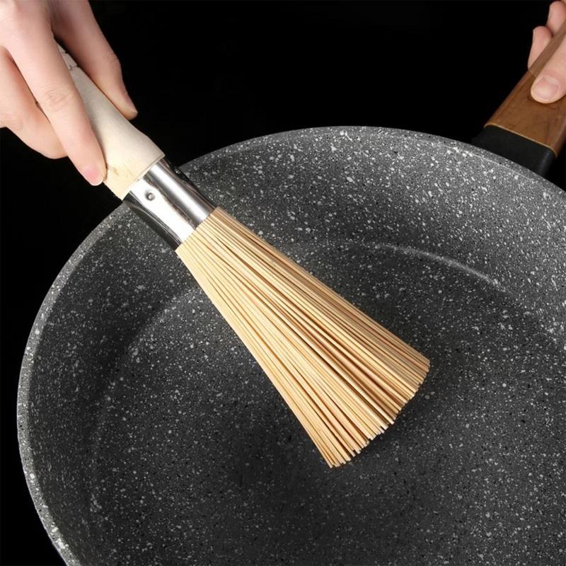 9,84 Zoll Bürste für Wok Holz-Wok-Schrubbbürste mit aufhängbarer Schlaufe Reinigungsbesen Traditionelle Bambus-Wokbürsten Küchenwerkzeuge