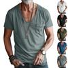 Herren Taschen-T-Shirt Kleidung V-Ausschnitt Einfarbig Übergröße Lässig Kurzärmliges T-Shirt