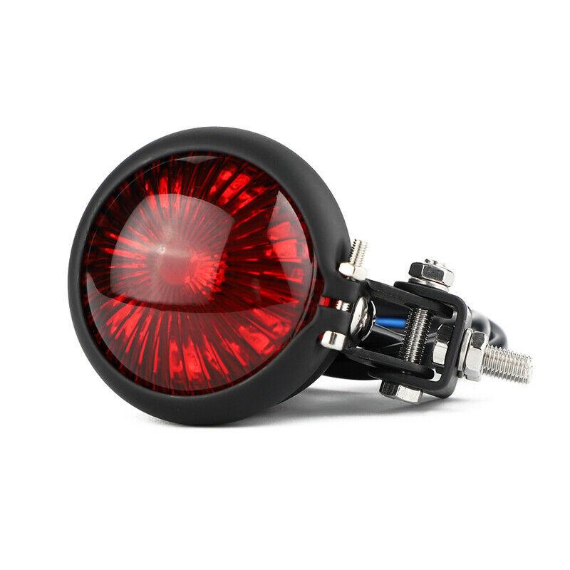 Universal Motorcycle LED Rear Tail Light, Retro Black Metal Brake Stop Lamp for Bobber, Chopper, Cafe Racer