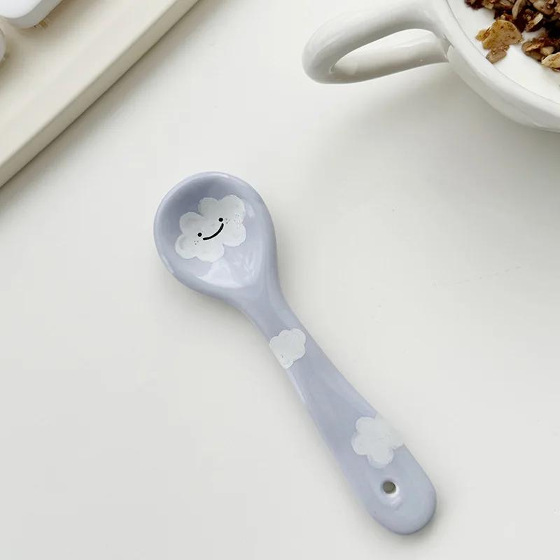 Ceramic Smiling Spoons Cute Ice Cream Spooon Irregular Hand-Pinch Dessert Breakfast Spoons Home Kitchen Tableware Accessories