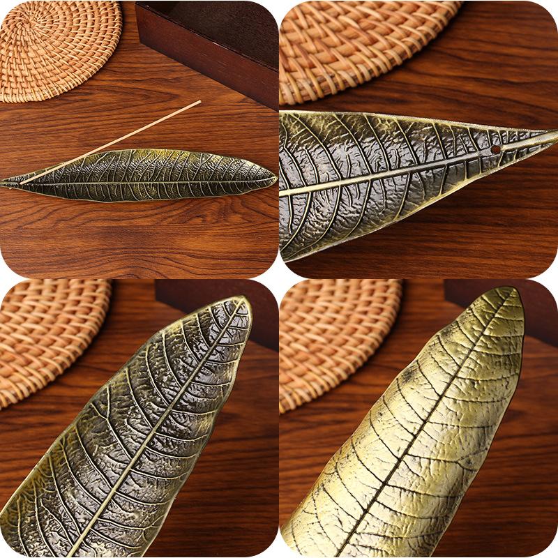 Antiker Bodhi-Blatt-Legierung Räucherstäbchenhalter Rahmen Räucherstäbcheneinsatz Räucherstäbchenhalter Linie Buddha Räuchergefäß Raum Schlafzimmer Räucherstäbchenhalter zum