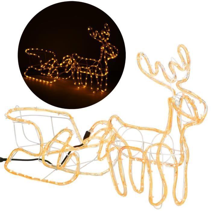 Renne LED avec traîneau - SPRINGOS - 192 LED - 130 cm - Blanc chaud - Intérieur/extérieur