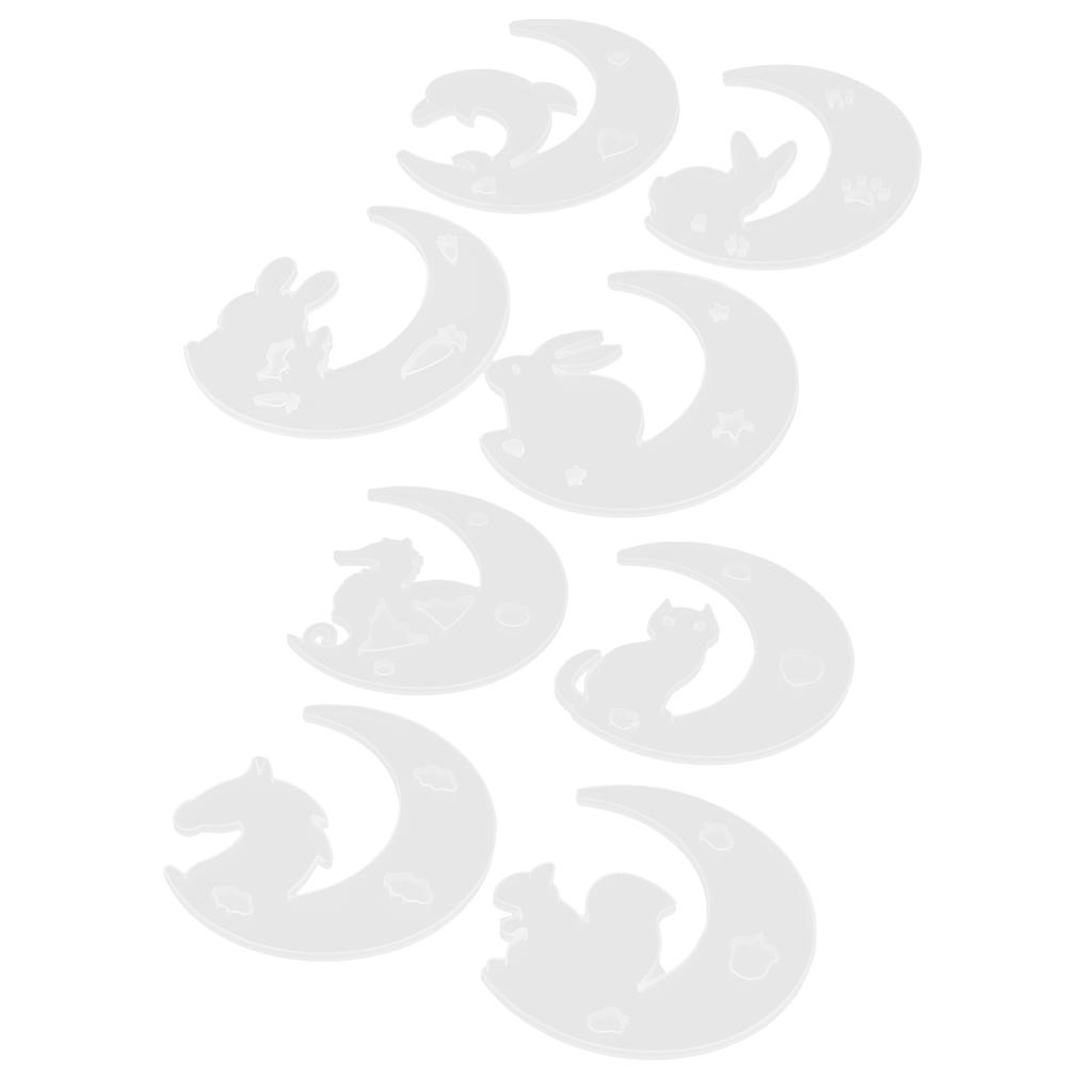 8Pcs Silicone Moon Mold Mirror DIY Epoxy Resin Casting Crystal Glue Fawn Cat Rabbit Dolphin