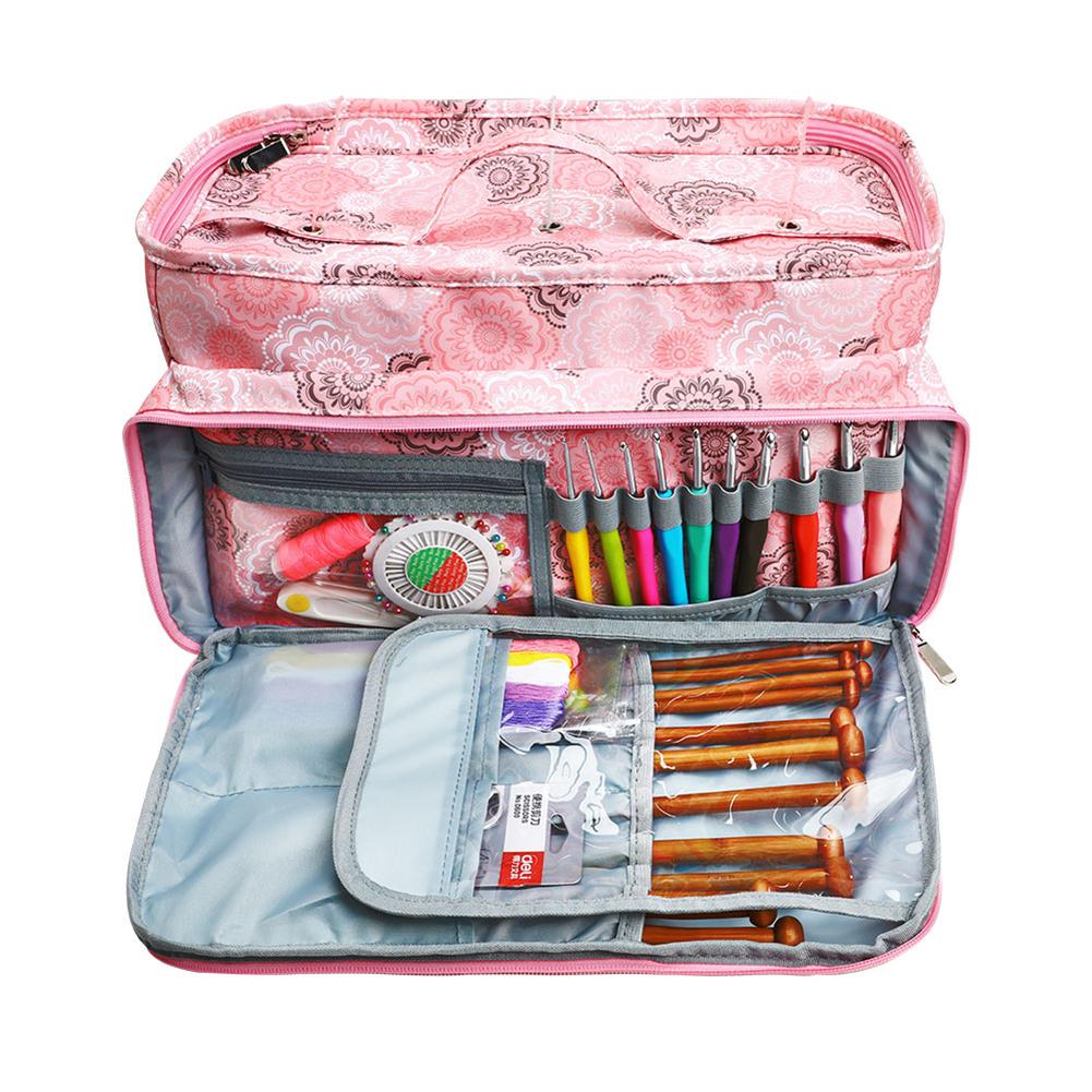 Knitting Crochet Supplies Bag Spree Yarn Bag 600D Oxford Cloth Printed Wool Carrying Case Lightweight for Knitting Lovers