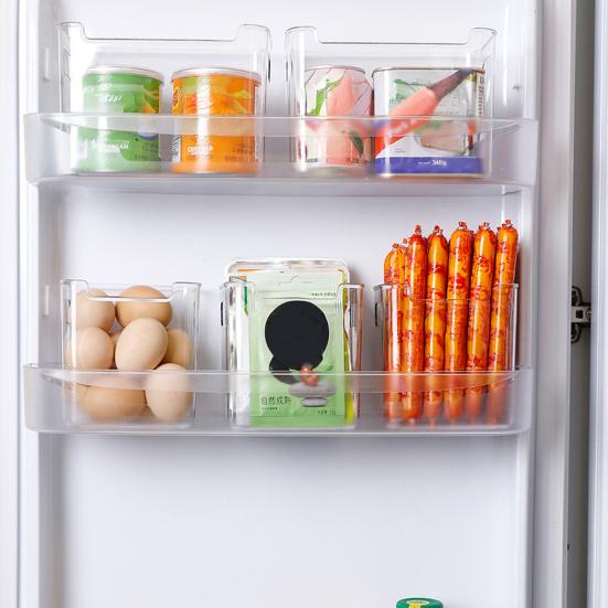 Boîte de rangement pour porte latérale de réfrigérateur Bacs de rangement en plastique transparent Empilables Organisateur de cuisine pour viande Snacks et Boissons