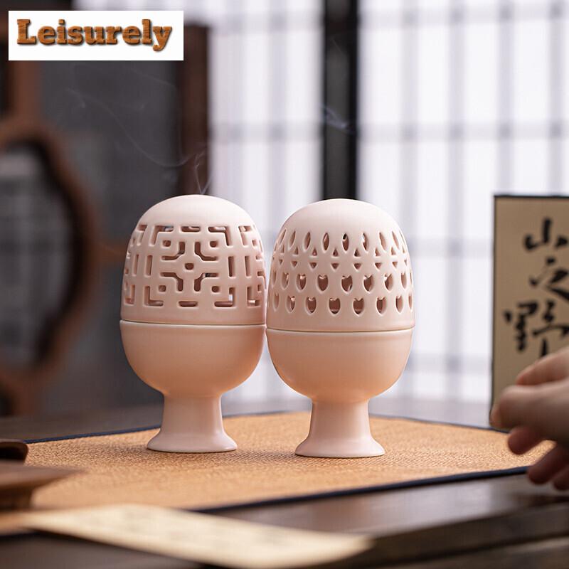 Arzător de tămâie Zen Bean Style Ceramică Scobită Picior Înalt Interior Cale Aromă Cuptor Fum Cădelniță Suport Decor Sală de Ceai Chinezesc