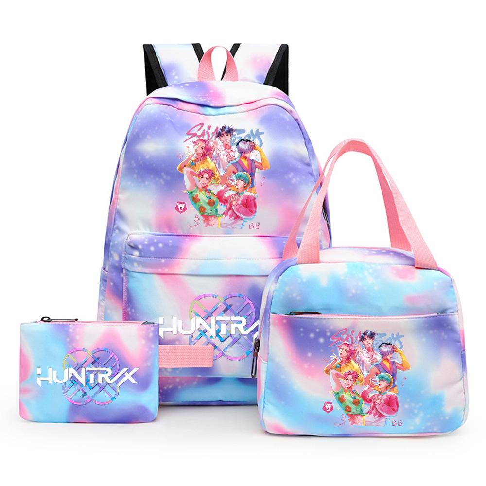 3Pcs/set Cartoon Kpop Printed Backpack with Lunch Bag Pencil Case for Teenager Girl Boy Bookbag Large Capacity Waterproof Travel Bag Kid Gift