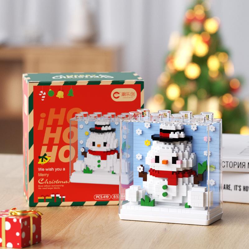 Non-Toxic 33 Style Cartoon Santa Claus Snowman Wishing Tree Apple Candy House Building Blocks City Compatible Diy Toys Children'S Gifts
