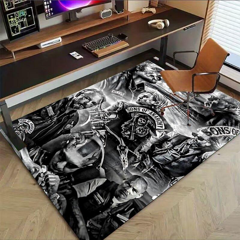 1pc Sons of Anarchy Themed Office Carpet Chair Mats - Durable Polyester Rug for Home Theater, Office, Dorm Room Decor - tA70