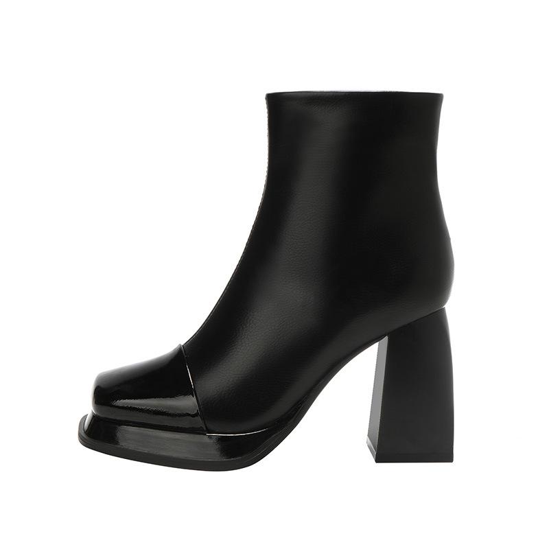 

Квадратная головка толстого каблука сращивание кожаной поверхности водонепроницаемый стол осенние и зимние короткие сапоги британские женские сапоги милые и классные сапоги на высоком каблуке 39