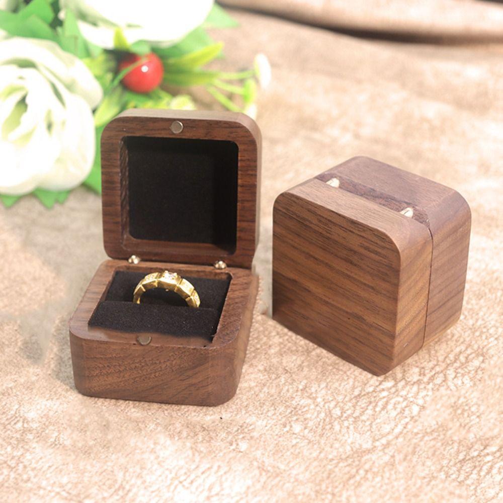 

Luxury Spade Wood Rings Holder 1/2 Slots Jewelry Organizer Portable Rings Bearer Box Gifts Coffee Single Ring