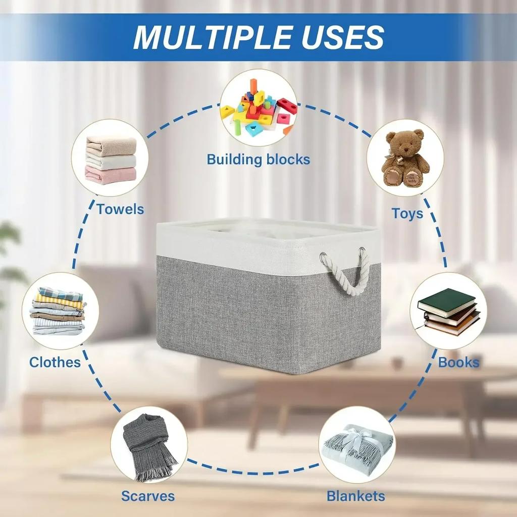Folding Fabric Storage Basket With Handle Large Capacity Sundries Storage Organizer for Kids Toy Clothing Socks Storage Basket
