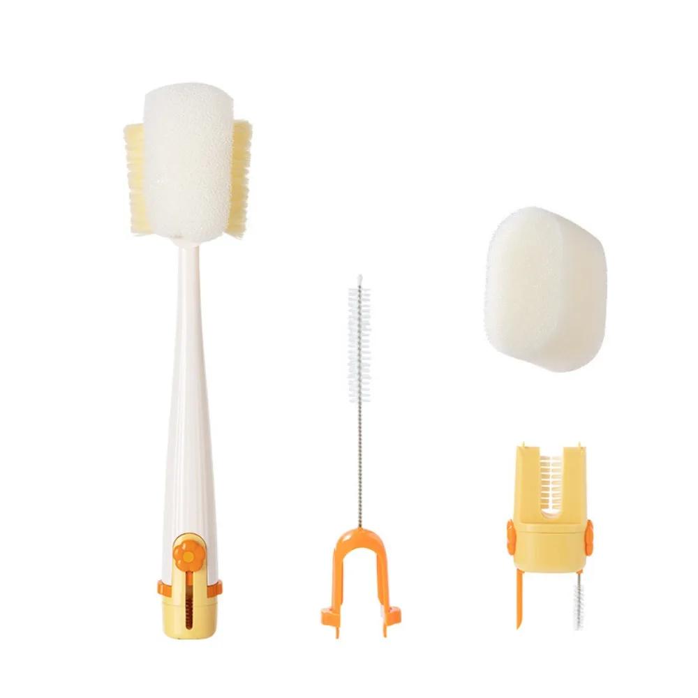 Multi purpose five in one cup cleaning tool with long handle and 360 degree rotation for baby bottle cleaning brush