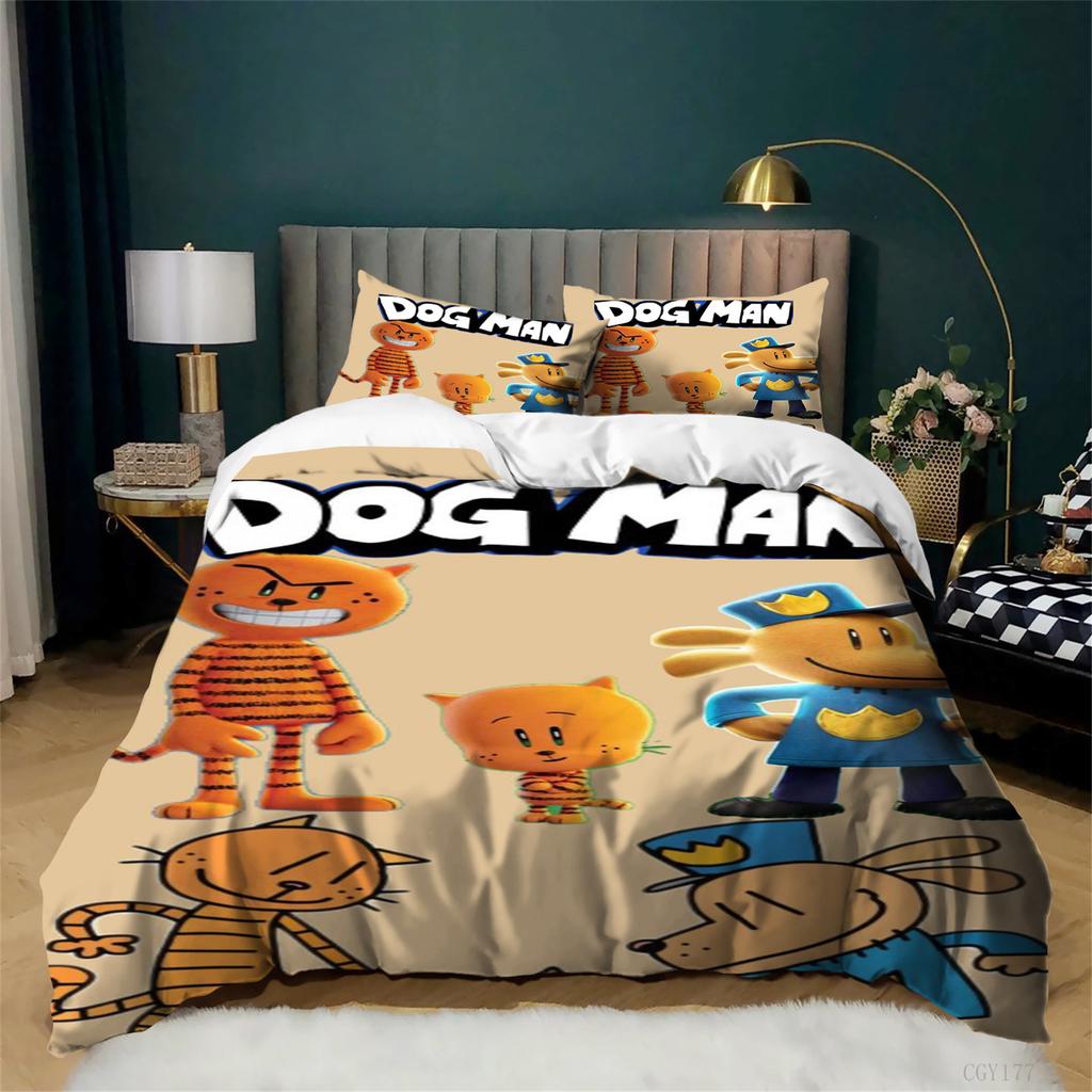 Dog Man Bedding Sets 3Pcs Lightweight Duvet Cover Set With Zipper Closure Soft Breathable Bedding Duvet Cover With Pillowsham