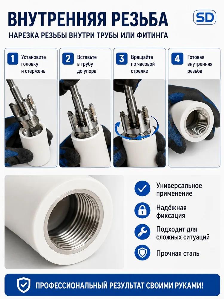 Set for cutting internal and external threads on pipes PPR 1 / 2, "3 / 4," 1, "set for manual and electrical installation, with FUM tape, remover